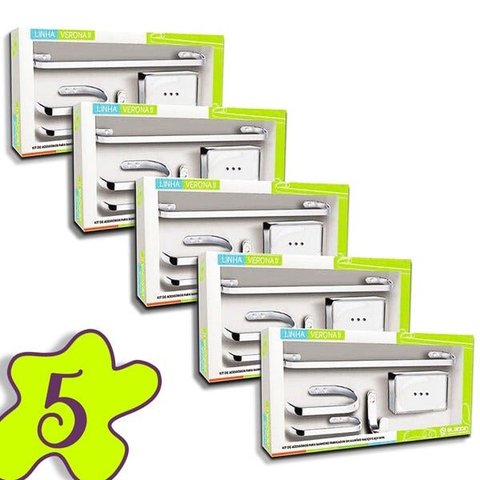 Conjunto 5 Kits Acessorio Banheiro 5 Peças Metal Cromado