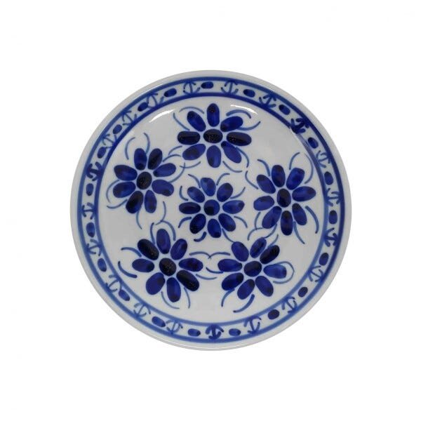Vaso Decorativo Com Prato de Porcelana Azul e Branca Pintado à Mão - 3