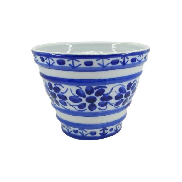 Vaso Decorativo Com Prato de Porcelana Azul e Branca Pintado à Mão - 2
