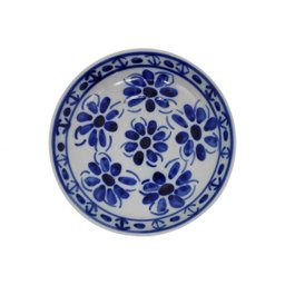 Vaso Decorativo com Prato de Porcelana Azul e Branca Pintado À Mão - 3