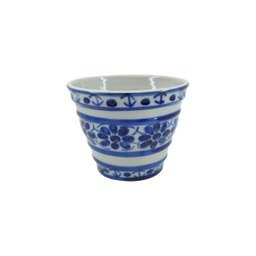Vaso Decorativo com Prato de Porcelana Azul e Branca Pintado À Mão - 2