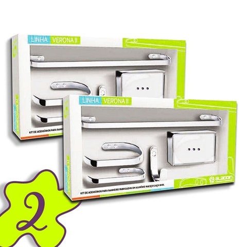 Conjunto 2 Kits Acessorio Banheiro 5 Peças Metal Cromado
