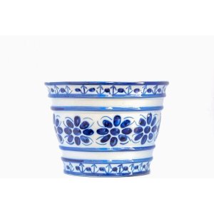 Cachepot Decorativo de Porcelana Azul e Branca Pintado a Mão Super Grande