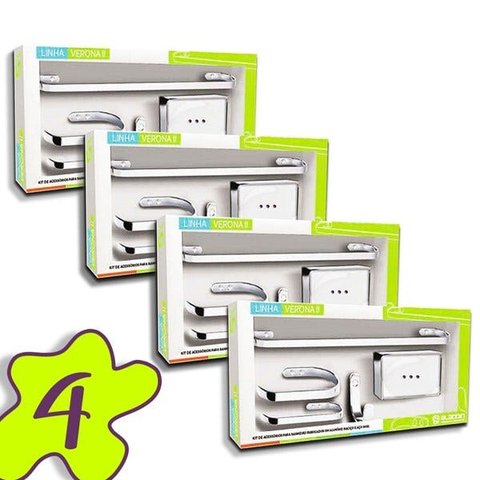 Conjunto 4 Kits Acessorio Banheiro 5 Peças Metal Cromado