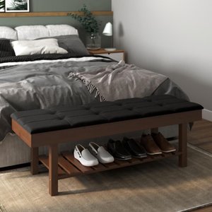 Banco em Madeira Almofadado com Sapateira Preto