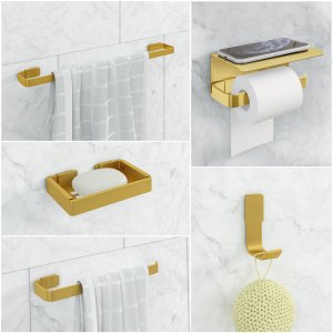 Kit Acessório para Banheiro Dourado 5 Peças Suporte Celular