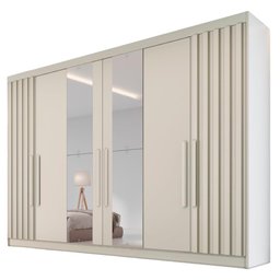 Guarda Roupa 6 Portas 2 Portas Ripadas Potente com Espelho 100% Mdf Off White - Móveis Europa - 2