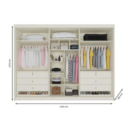 Guarda Roupa 6 Portas 2 Portas Ripadas Potente com Espelho 100% Mdf Off White - Móveis Europa - 4