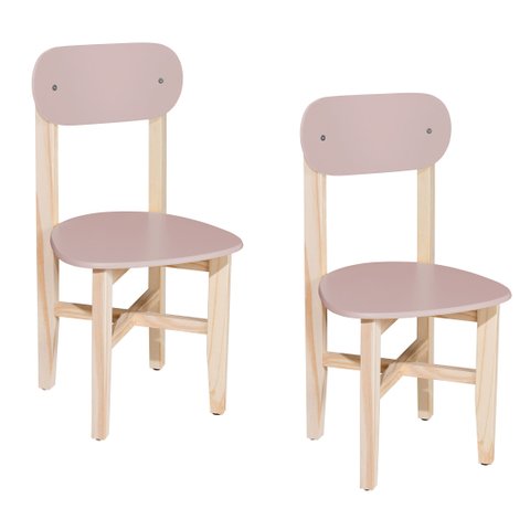 Kit 2 Cadeiras Colorê Infantil Assento e Encosto Rosa Base em Madeira Maciça Pinus