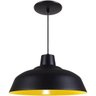 Pendente Retrô 34cm Luminária Lustre Alumínio E27 Preto Textura com Amarelo - 1