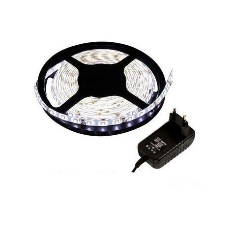 Fita Led 3528 Branco Frio 6500k 300 Led 4.8w / Metro com Silicone Rolo 5 Metros 12v + Fonte 2.5ap