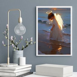 Quadro Anjinho Criança Saindo do Mar 45x34cm - com Vidro:madeira Preta - 1