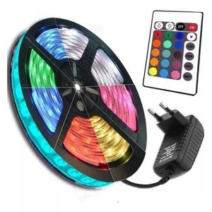 Fita Led 5050 Rgb Colorida 300 Led 12w / Metro sem Silicone Ip20 Rolo 5 Metros 12v + Fonte 2.5a