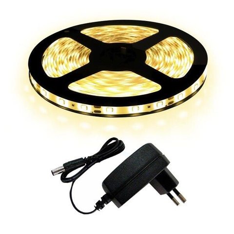 Kit Fita Led 3528 Branco Quente 3500k sem Silicone Rolo 5 Metros 12v + Fonte 2.5ap