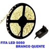 Kit Fita Led 3528 Branco Quente 3500k com Silicone Rolo 5 Metros 12v + Fonte 2.5ap - 3