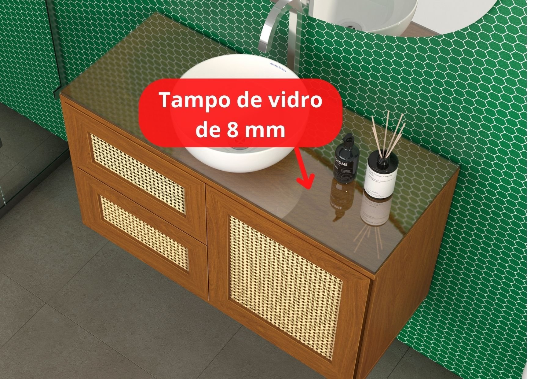 Gabinete para Banheiro Maya com Tela de Rattan Sem Cuba - 5