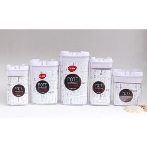 Kit 5 Pote Hermético Acrílico Quadrado Transparente