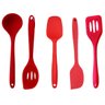 Kit 5 Utensílios De Silicone Colher Vazada Raspador Concha Espatula - Vermelho - 1