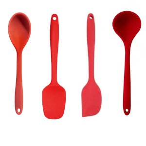 Kit 4 Utensílios De Silicone Colher Espátula Raspadora Concha - Preto