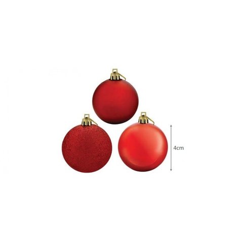 Super Kit 30 Bolas De Natal Glitter, Lisa e Fosca Vermelha 4cm - Rio Master