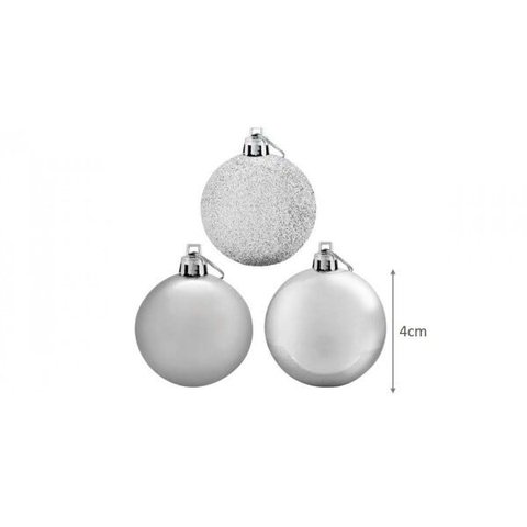 Super Kit 30 Bolas de Natal Glitter, Lisa e Fosca Prata 4cm - Rio Master