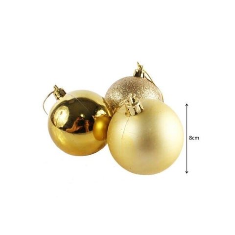 Kit Bola de Natal Mista Dourado 12 Unidades 8cm - Riomaster