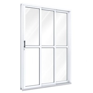 Porta de Aço de Correr 213x150cm 3 Folhas com Vidro Liso Ullian Esquadrias Metálicas