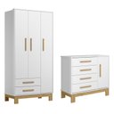 Ver imagem 1 de Jogo de Quarto Q Encanto Slim Guarda Roupa e Cômoda Branco - Qmovi