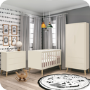 Ver imagem 1 de Quarto de Bebê Berço + Cômoda + Guarda Roupa Retrô Areia Theo Madeira Natural