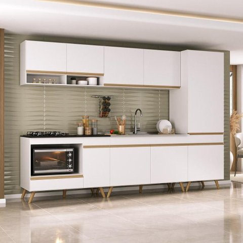 Cozinha Modulada Completa Compacta 5 Pçs com Balcão para Cooktop Veneza Multimóveis MP2270