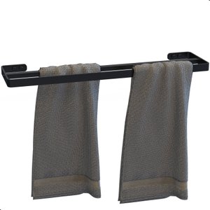 Porta Toalha Duplo Toalheiro Suporte Banheiro Preto Max