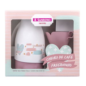 Bule Garrafa Térmica - 700ml e 1 Suporte Filtro - Cheiro de Café - Rosa - Sanremo