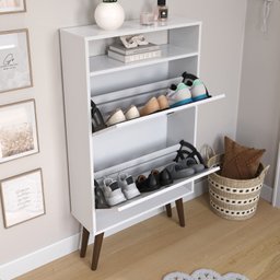 Sapateira com 2 Portas Basculantes Drex para Hall de Entrada ou Quarto - Branco - 2