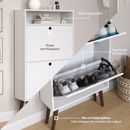 Sapateira com 2 Portas Basculantes Drex para Hall de Entrada ou Quarto - Branco - 5