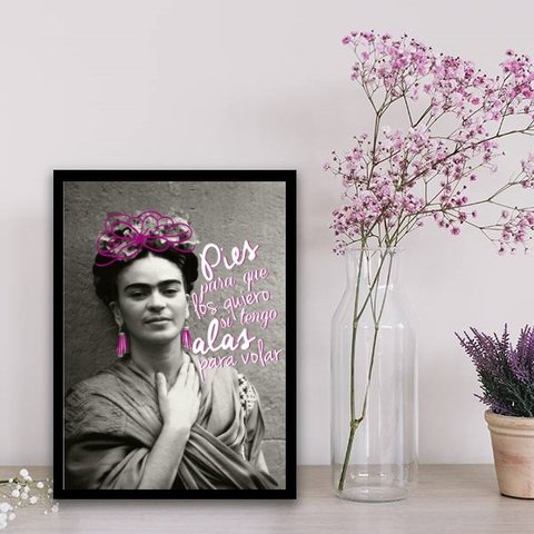 Quadro Roxo E Preto Frida Kahlo 24x18cm - com vidro:Madeira branca