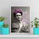Ver imagem 2 de Quadro Roxo E Preto Frida Kahlo 24x18cm - com vidro:Madeira branca