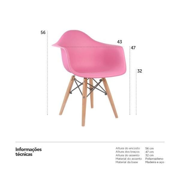 Kit 2 Cadeiras Eames Junior com Apoios de Braços - Infantil - Rosa - 3