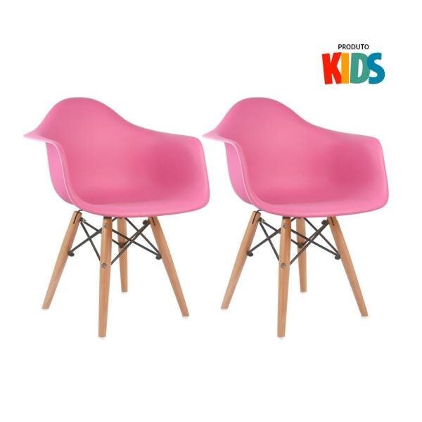 Kit 2 Cadeiras Eames Junior com Apoios de Braços - Infantil - Rosa - 1