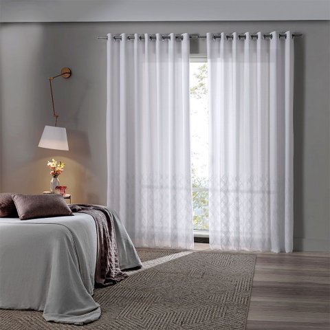 Cortina Duplex Valencia Barrada Voil com Forro 3,00m x 2,30m Branco Bella Janela