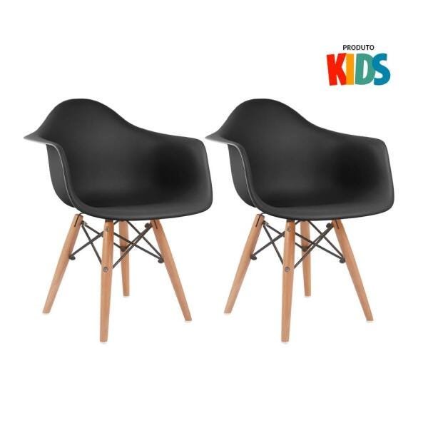 Kit 2 Cadeiras Eames Junior com Apoios de Braços - Infantil - Preto - 1