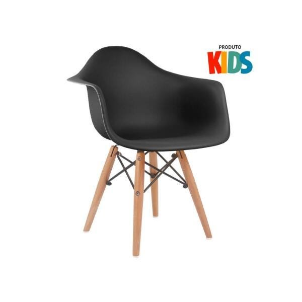 Kit 2 Cadeiras Eames Junior com Apoios de Braços - Infantil - Preto - 2