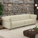 Ver imagem 1 de Sofá Living Sala de Estar Stanford Chesterfield 3 Lugares 260cm Pés de Madeira Couro Off White G58 -