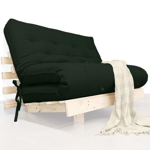Futon Casal Tokio Sofa Cama Verde Militar Com Madeira Maciça