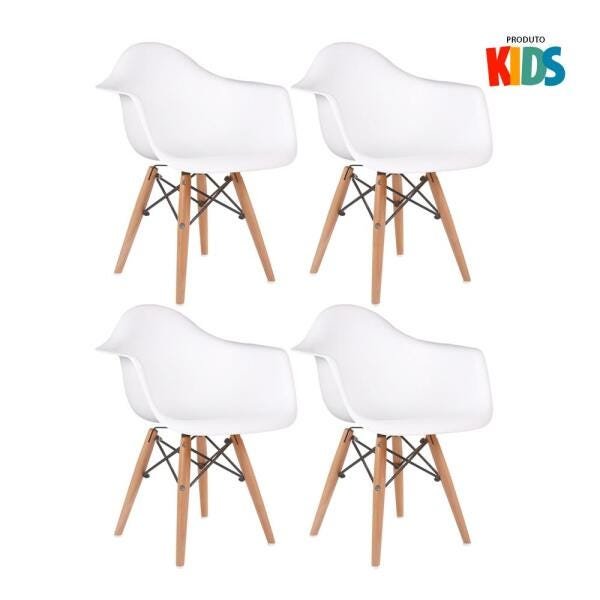 Kit 4 Cadeiras Eames Junior com Apoios de Braços - Infantil - Branco - 1