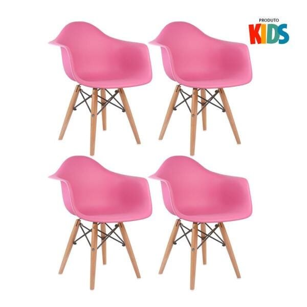 Kit 4 Cadeiras Eames Junior com Apoios de Braços - Infantil - Rosa - 1