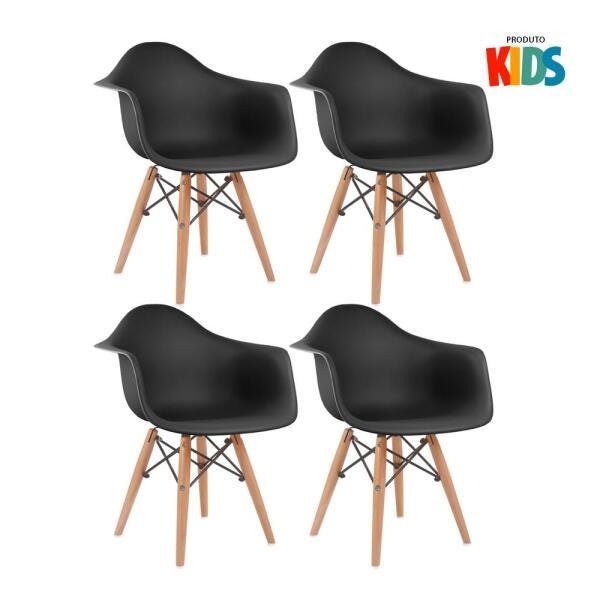 Kit 4 Cadeiras Eames Junior com Apoios de Braços - Infantil - Preto - 1