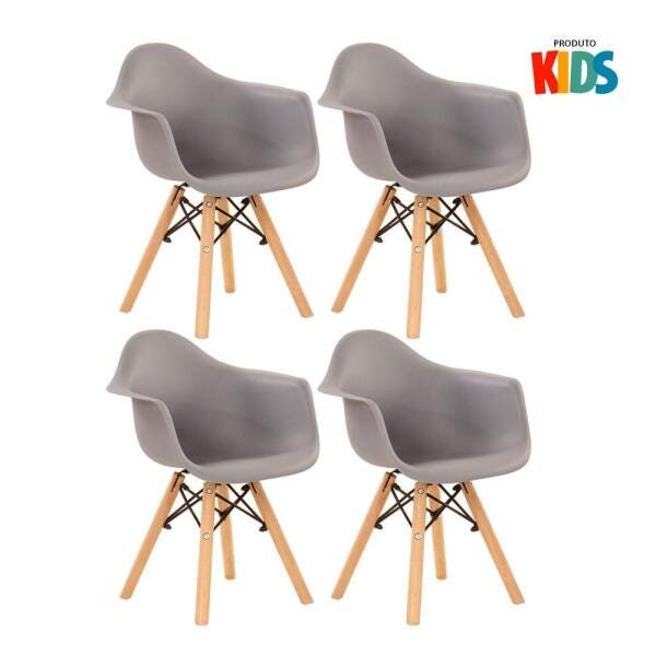 Kit 4 Cadeiras Eames Junior com Apoios de Braços - Infantil - Cinza - 1