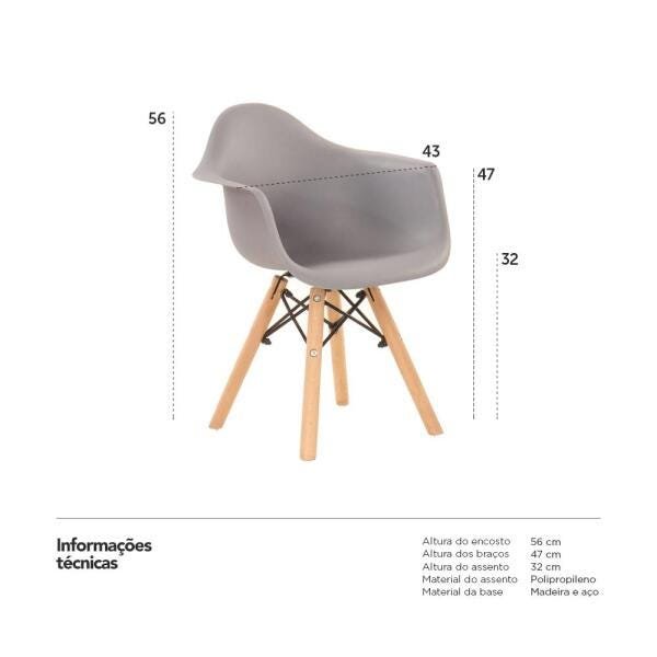 Kit 4 Cadeiras Eames Junior com Apoios de Braços - Infantil - Cinza - 4