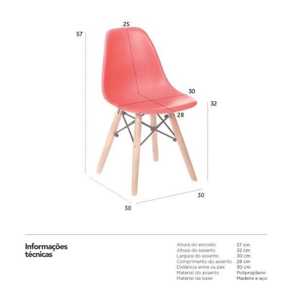 Kit 4 Cadeiras Infantil Eames Eiffel Junior - Kids - Vermelho - 7
