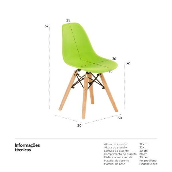Kit 4 Cadeiras Infantil Eames Eiffel Junior - Kids - Verde Limão - 4